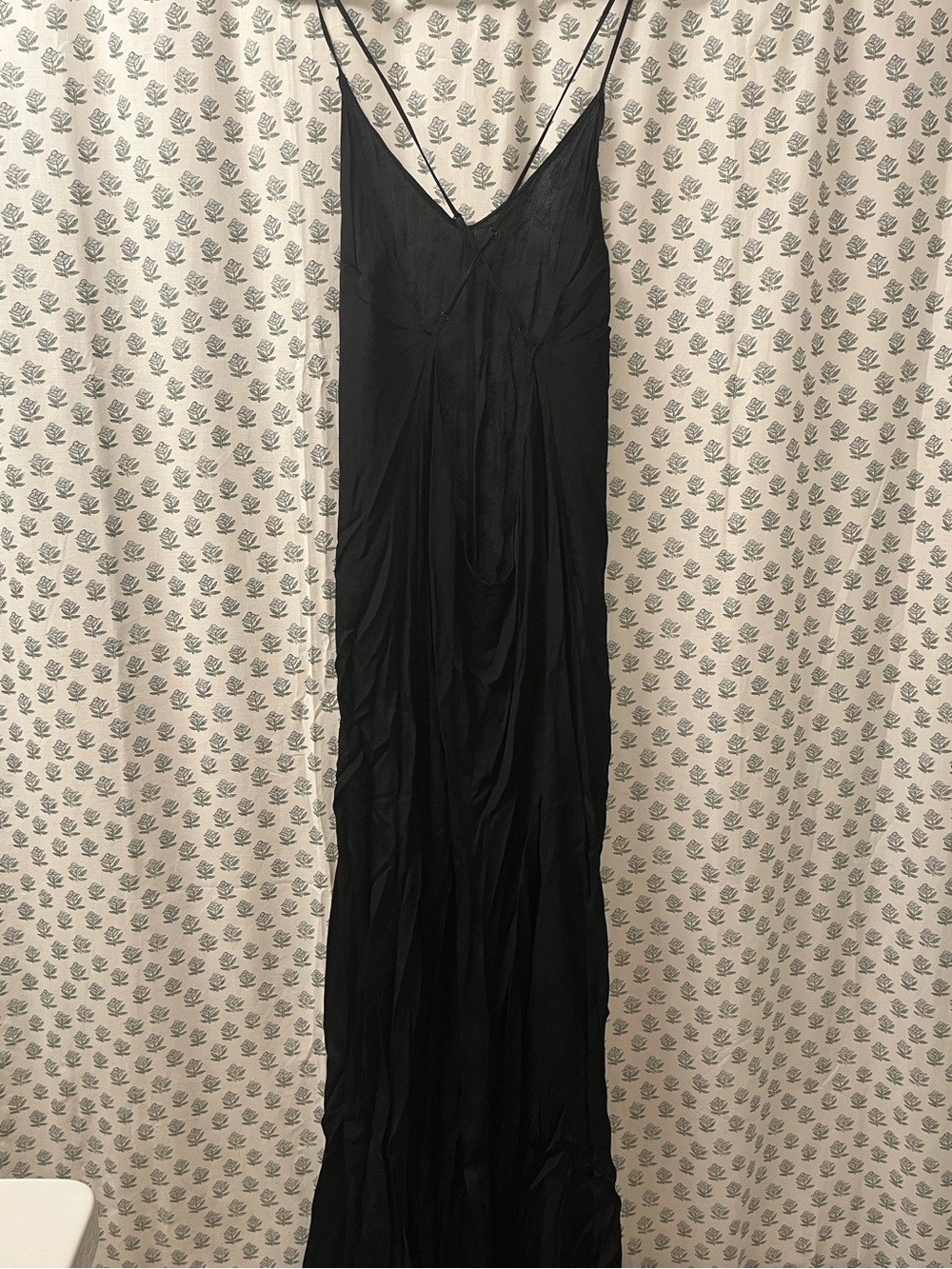 Reformation Black Slip Maxi Dress with Cross-back Spaghetti Straps